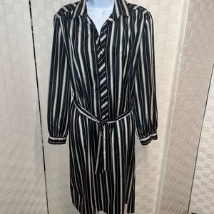 Vintage Lanvin 1970s Shirt Dress Striped with small logo print. Size 12